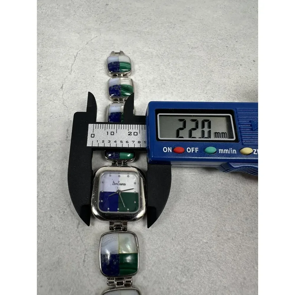 Gem Essence Watch Womens 23mm Square Blue Green White Stone Inlay New Battery